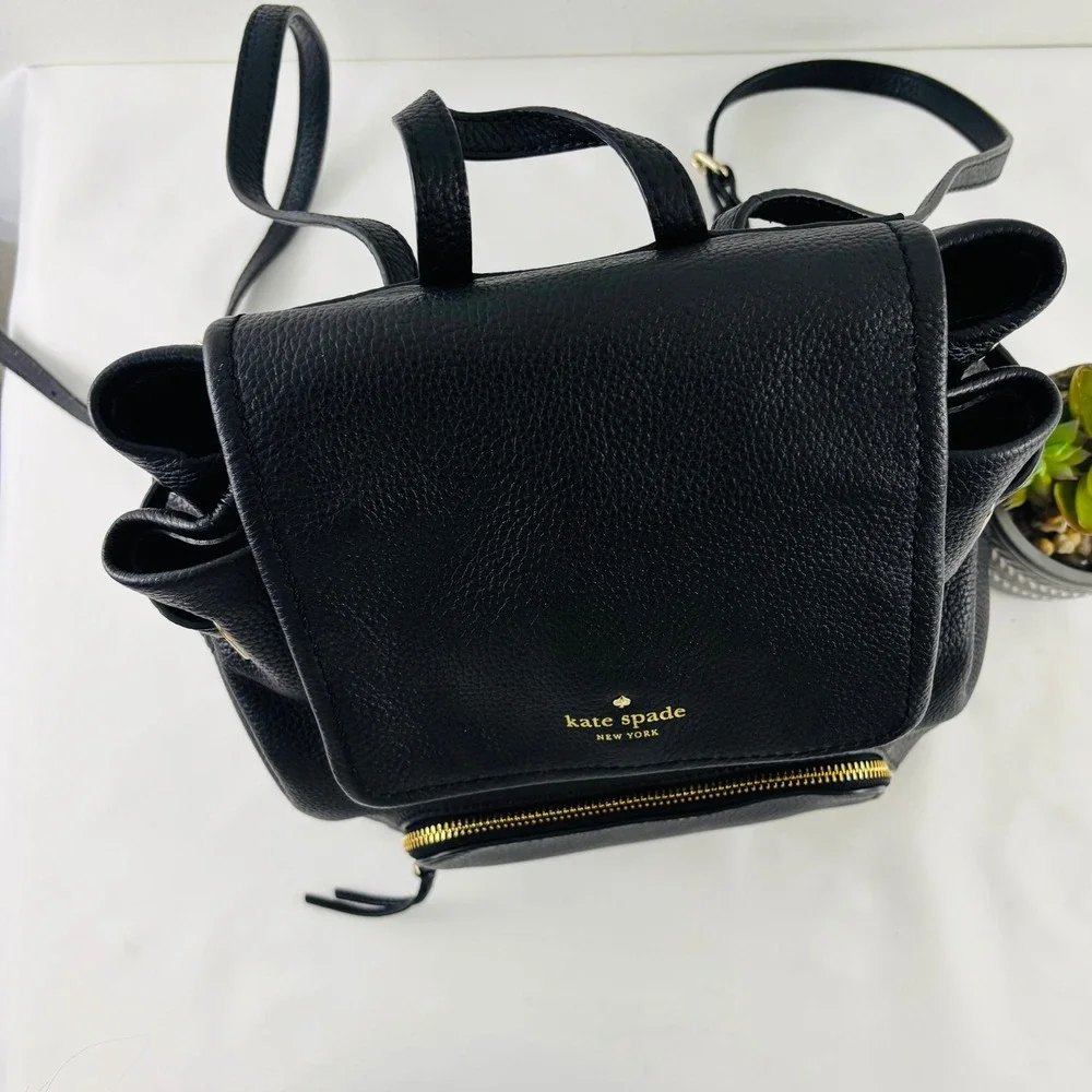 Kate Spade New York Medium Black Pebble Leather Backpack Purse